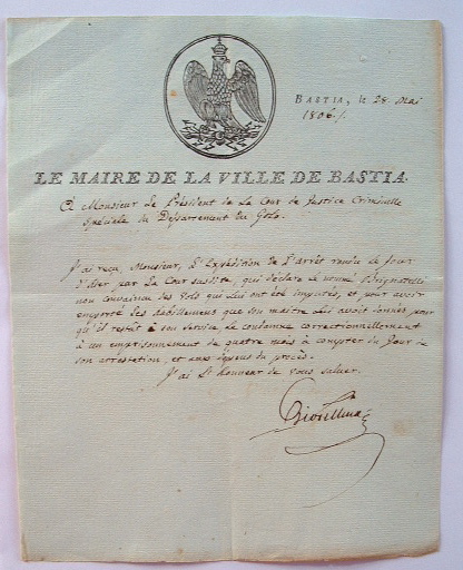 Lettre avec belle vignette corse.